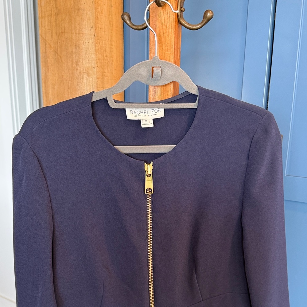 Rachel Zoe Navy Round-Neck Zip Front Blazer